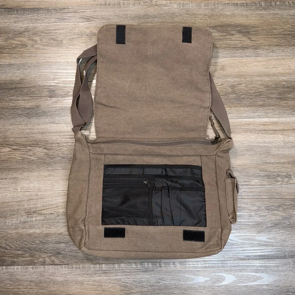 Brown Coffee-Themed Cotton Canvas Messenger Bag w/CIC Patch